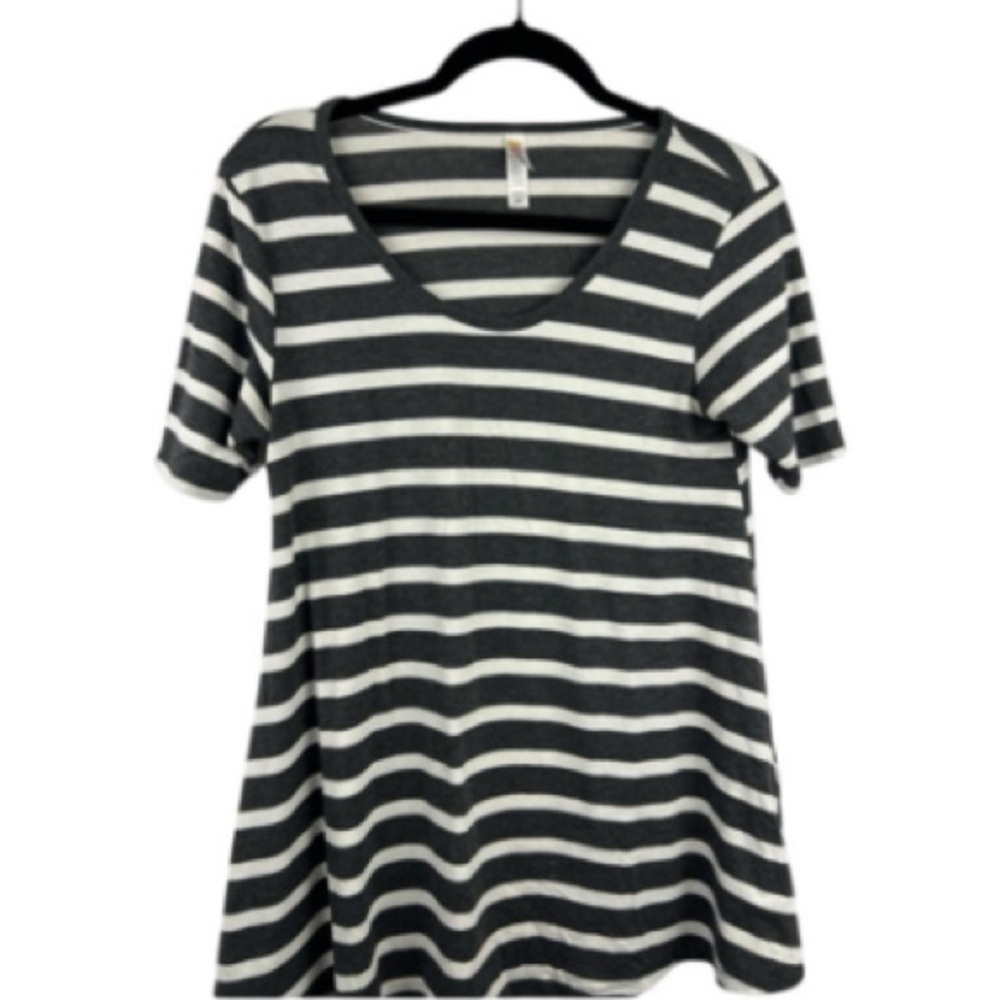 LuLaRoe Striped Swing Tunic Tee Gray White Short Sleeve Soft Stretch XXS